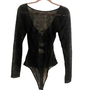Chelsea & Violet Black Floral Lace Long-Sleeve Bodysuit